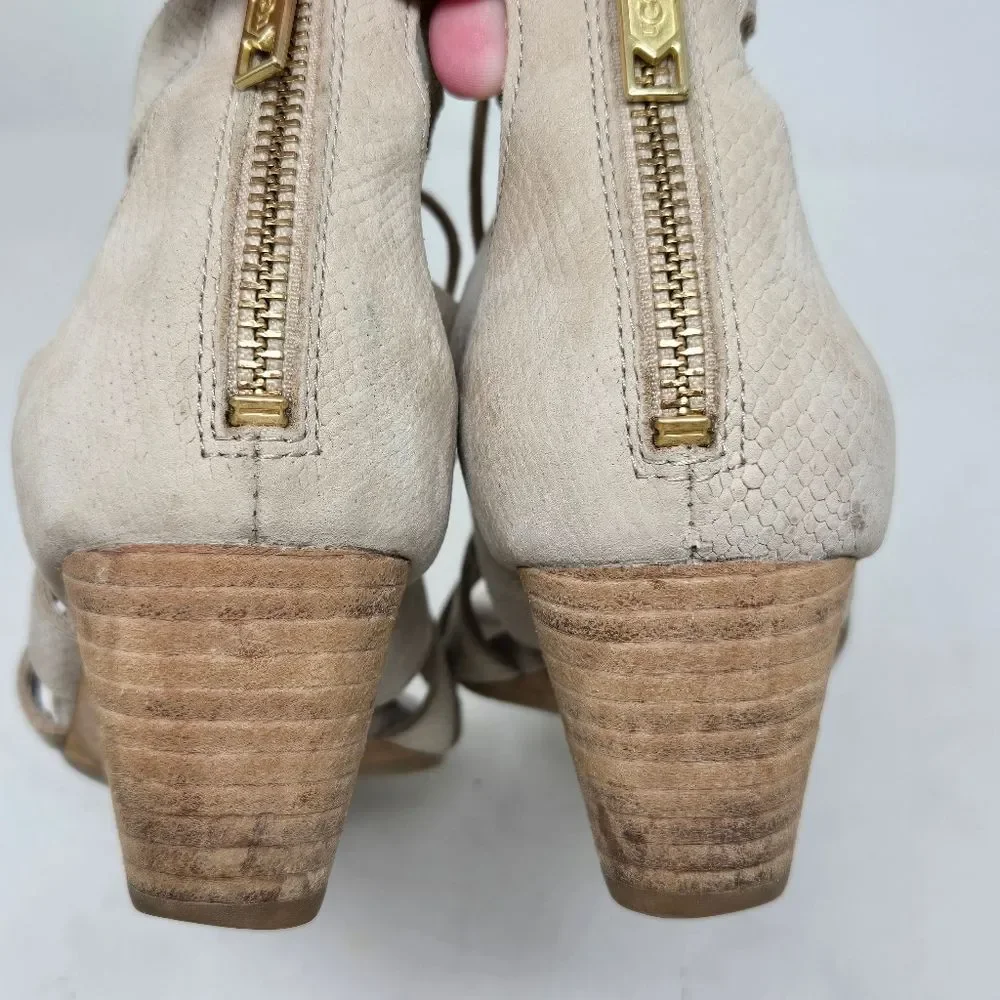 UGG Women's Yasmin Snake Gladiator Wedge Sandal Horchata Leather Size 7.5‎ B